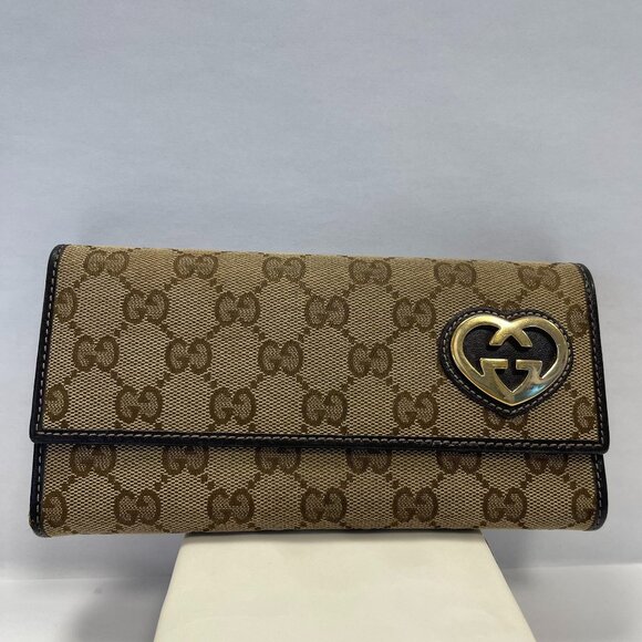Gucci  Monogram Lovely Heart Continental Wallet - Brown - Preowned - Picture 1 of 11